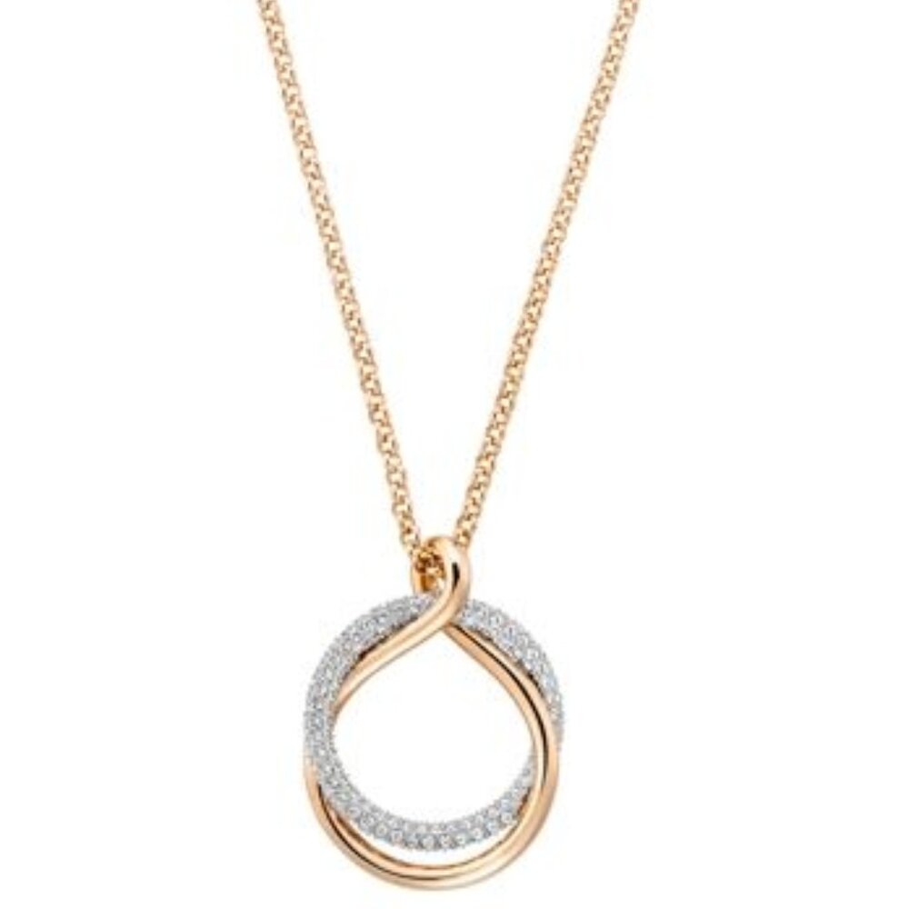 Swarovski Brilliant Crystal Rose Exact Double Circle Necklace BNWT Great Gift - Picture 2 of 3